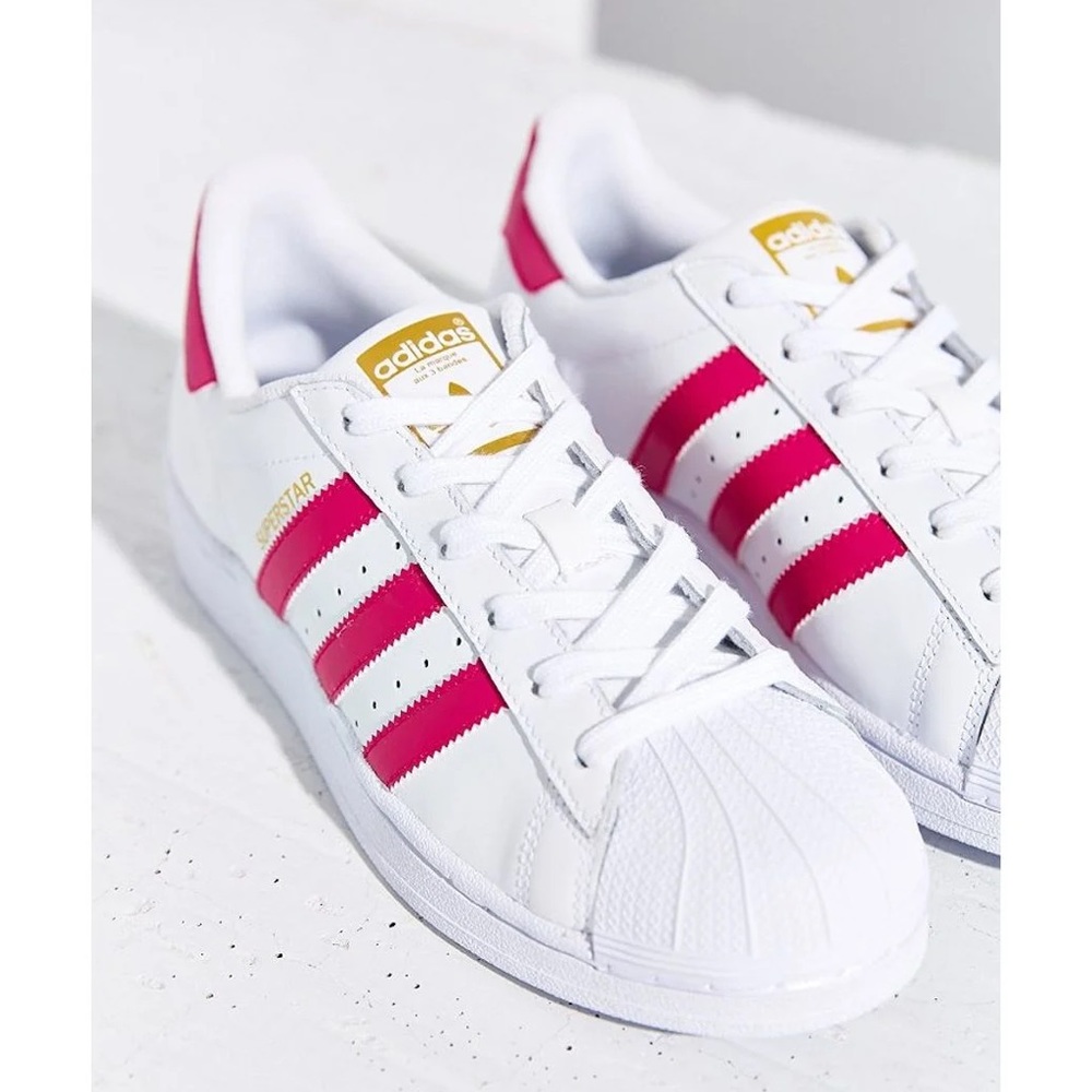 Adidas superstars. Pink, white, and gold. Size 5.5